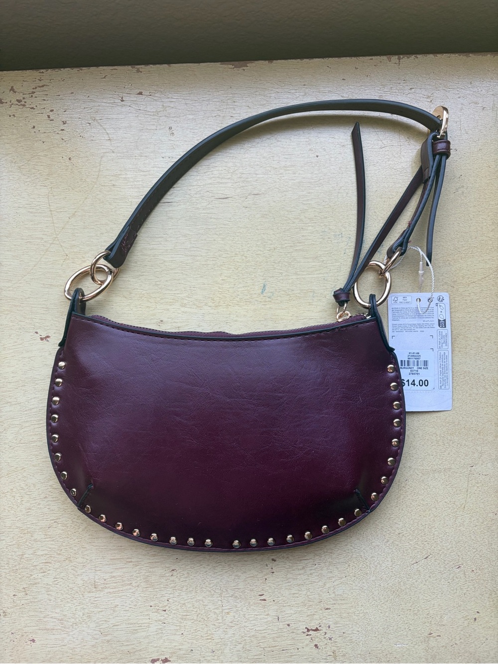 Women's Stud-Trim Saddle Bag - Burgundy